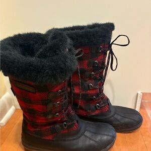 L.L. Bean Black and Red Plaid Winter Boots